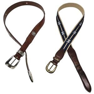 Lot of 2 Kinlock Golf Club 36 Belts Leather Crest Medallion Classic Preppy
